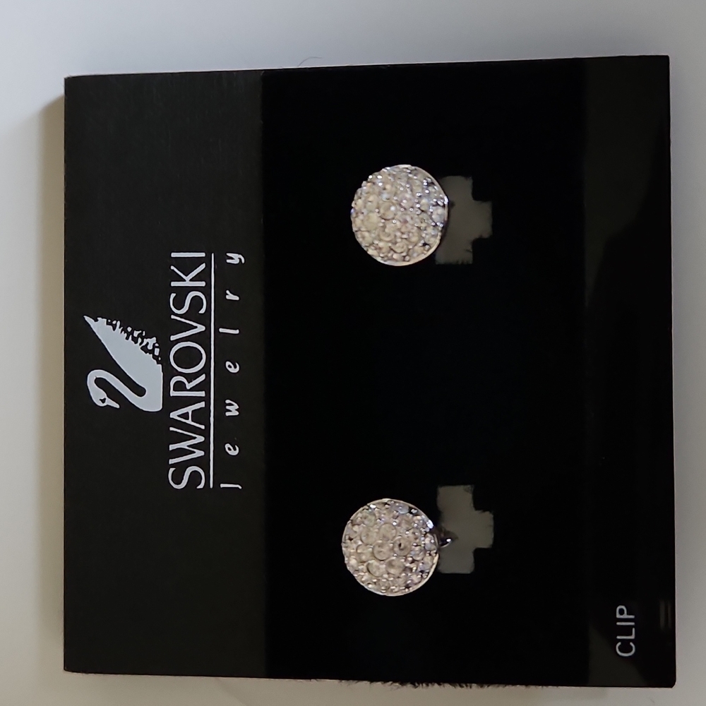 SWAROVSKI Jewelry Vintage Earrings ClipOn Half Dome Silvertone w/Clear Crystals